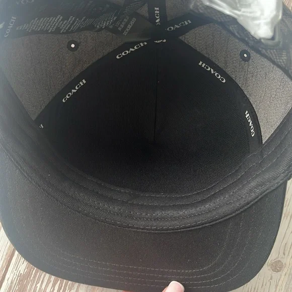 New, Authentic COACH Signature Jacquard Flat Brim Hat Black Signature Canvas